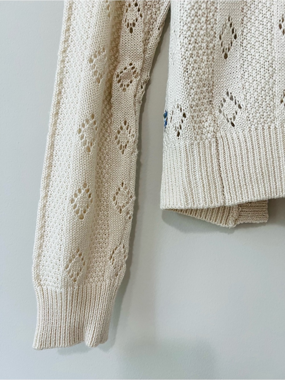 Pink Rose Pointelle Knit Cardigan & Tank Set Blue floral embroidered Cottagecore - Picture 7 of 14